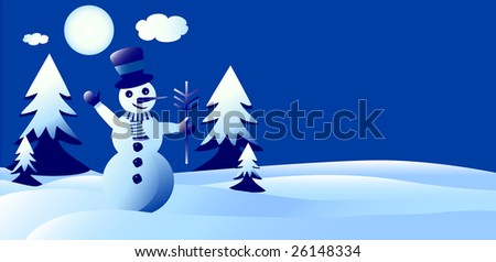 Label with moon winter scene and merry snowman, You can write here an original wish