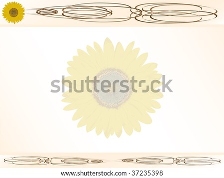 Sunflower background, curly elements, place for writing a wish