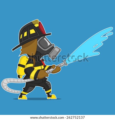 firefighter extinguishes. Vector illustration