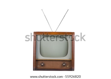 Front of 1960's old television on a white background