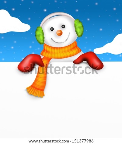 background with snowman and blank sign