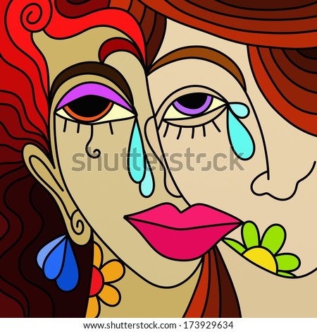 drawing faces of two women abstract