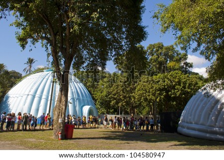 RIO DE JANEIRO - JUNE 04:  tents and people's line in the event Event Green Nation Fest. Event Green Nation Fest,June 04, 2012 in Rio de Janeiro, Brazil