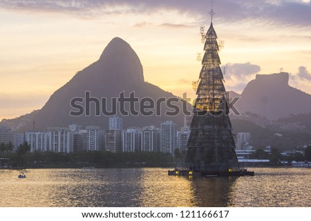 RIO DE JANEIRO DEC 4 structure of the Arvore de Natal Bradesco Seguros with 85 meters of height Event 17 Arvore de Natal Bradesco Seguros December 4 2012 in Rio de Janeiro Brazil RIO DE JANEIRO DEC 4 structure of the Arvore de Natal Bradesco Seguros with 85 meters of height Event 17 Arvore de Natal Bradesco Seguros December 4 2012 in Rio de Janeiro Brazil