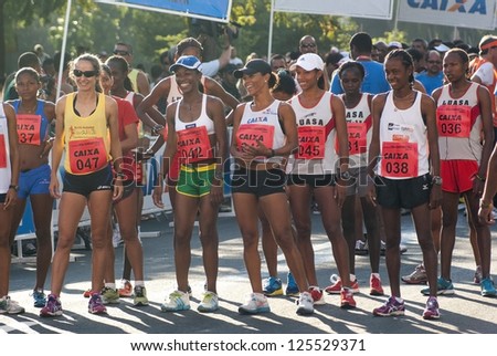 RIO DE JANEIRO- JAN 20: Feminine runners elite in the starting point. Event Race Sao Sebastiao 2013. On January 20, 2013 in Rio de Janeiro, Brazil ,