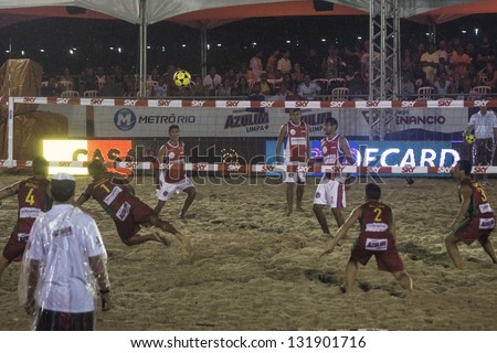 RIO DE JANEIRO - MARCH 09: Game of the teams of Portugal  and Paraguay. Event Mundial de Futevolei 4 X 4 2013,  March 09, 2013 in Rio de Janeiro, Brazil