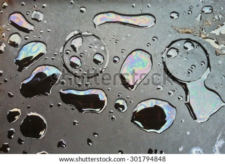 Water droplets contaminated with oil.