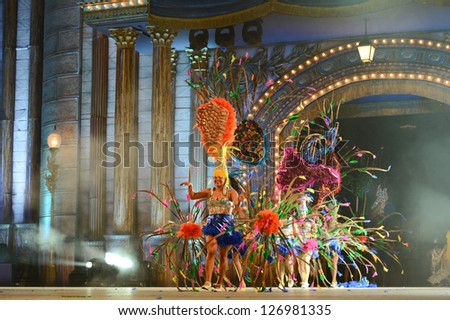 LAS PALMAS, SPAIN - FEBRUARY 2: Unidentified children from dance-group Samba Latina, from Canary Islands, performs onstage during Children\'s dance contest on Saturday 2, 2013 in Las Palmas, Spain.