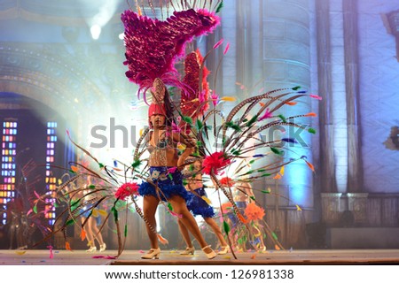 LAS PALMAS, SPAIN - FEBRUARY 2: Unidentified children from dance-group Samba Latina, from Canary Islands, performs onstage during Children's dance contest on Saturday 2, 2013 in Las Palmas, Spain.