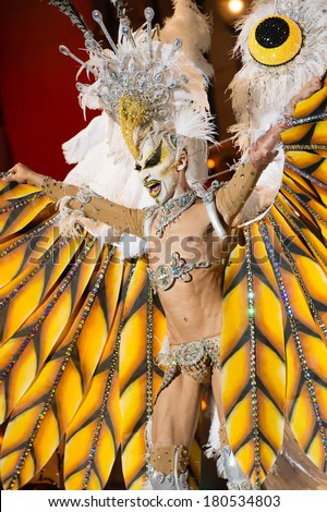 LAS PALMAS, SPAIN-MARCH 7: Drag Kioba from Canary Islands, onstage during The Carnival\'s Drag Queen Gala on March 7, 2014 in Las Palmas, Spain