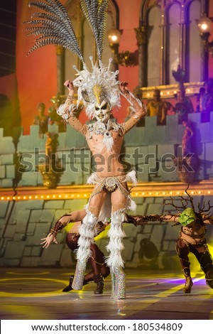 LAS PALMAS, SPAIN-MARCH 7: Drag Kioba from Canary Islands, onstage during The Carnival\'s Drag Queen Gala on March 7, 2014 in Las Palmas, Spain