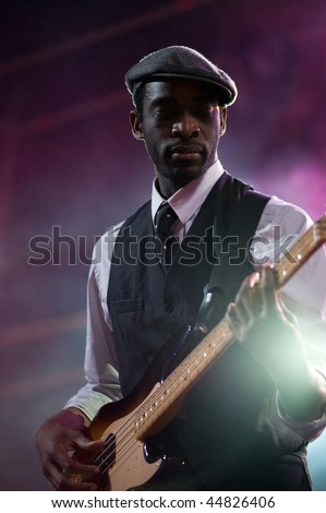 CANARY ISLANDS - NOVEMBER 14: Singer and guitarist Bibi Tanga from Paris, France performs onstage with The Selenites during the festival Womad November 14, 2009 in Canary Islands, Spain