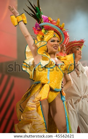 LAS PALMAS - JANUARY 29: Carnival\'s Openings Speech with candidates from last year, performs onstage during the carnival\'s official opening, January 29, 2010 in Las Palmas, Spain