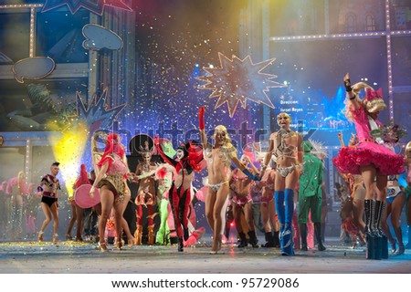 LAS PALMAS ,SPAIN -FEBRUARY 17: Unidentified drag queen\'s participants, all from Canary Islands, during The Carnival\'s Drag Queen Gala on February 17, 2012 in Las Palmas,Spain