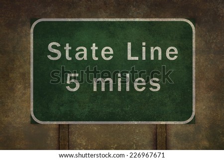 State line 5 miles roadside sign illustration, with distressed ominous background