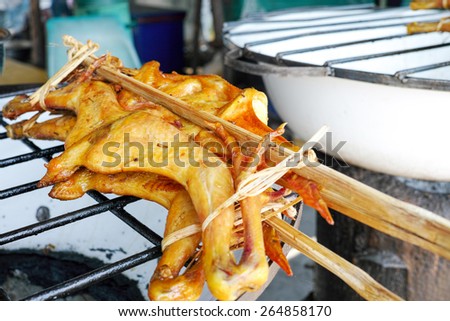 grilled chicken with skewer is the famous food of Esan Thailand food