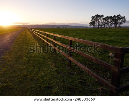 Road and Fence leading straight into the sunset