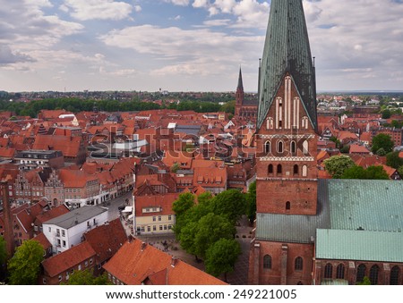 The old town of Lueneburg in northern Germany from above