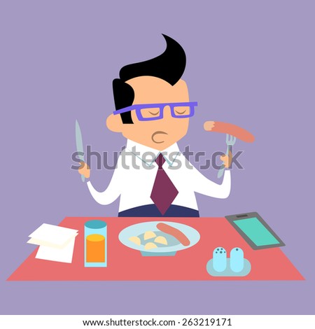 Business lunch office worker businessman eats fast food