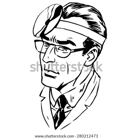 Therapist line art ear nose throat. Graphics portrait of a man health medical theme