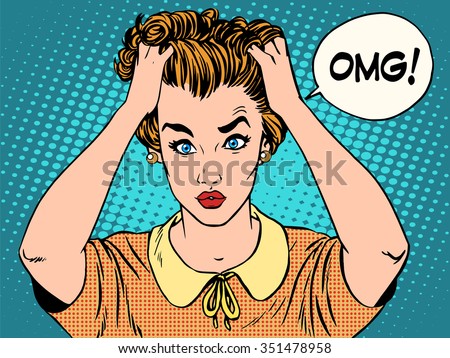 OMG the woman in shock pop art retro style. Emotions feelings of psychological stress. Beautiful girl upset that she had done. News and gossip