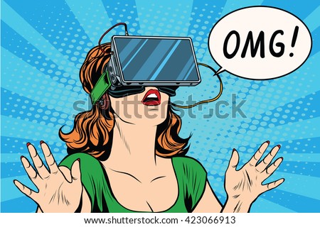 OMG emotions from virtual reality retro girl