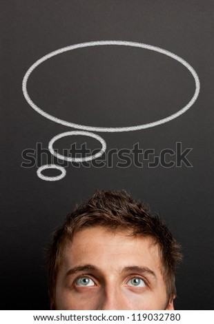 portrait of a young man with a empty speech bubble over his head