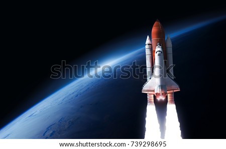 Space shuttle launch in the open space from the Earth