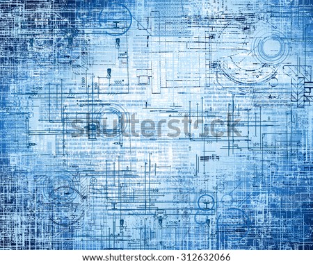 Technology background.Technical and electronic circuits with the effect it scrapes and old paper.
