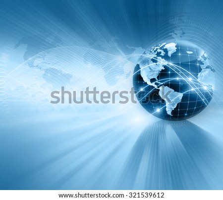 Best Internet Concept of global business. Globe, glowing lines on technological background. Electronics, Wi-Fi, rays, symbols Internet, television, mobile and satellite communications.