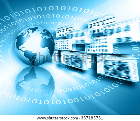 Best Internet Concept. Globe, glowing lines on technological background. Electronics, Wi-Fi, rays, symbols Internet, television, mobile and satellite communications. Technology illustration