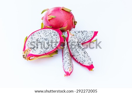pink dragon fruit with black seeds have a sweet taste properties as a laxative on a white background