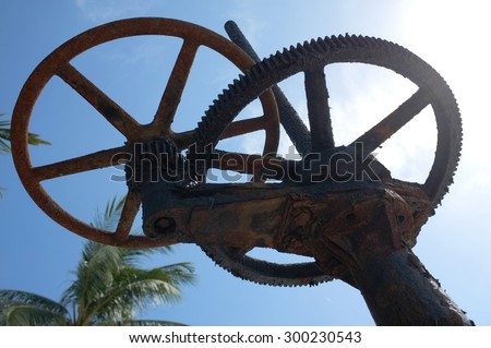 Industrial valve, Steel flanged valves on beach