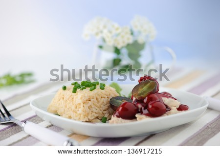 Chicken Fillet with Cherry Sauce and Rice