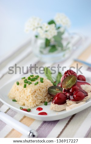 Chicken Fillet with Cherry Sauce and Rice