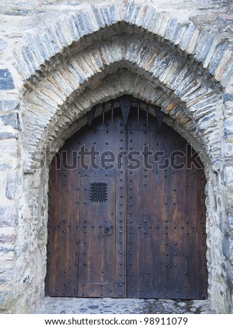 Main entrance gate of a medieval castle in scotland