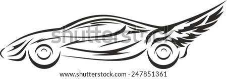 car black, racing car, high-speed transport, four wheels, the car with wings, black lines, car illustration, the flying car