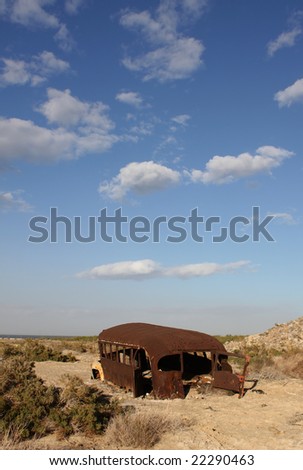 Abandoned bus at the Salton Sea, California