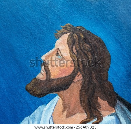 Jesus prays in the garden,Jesus\'s face  close-up
