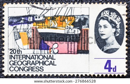 GREAT BRITAIN - CIRCA 1964: a vintage stamp printed in the Great Britain shows 4d Geographical Congress, circa 1964