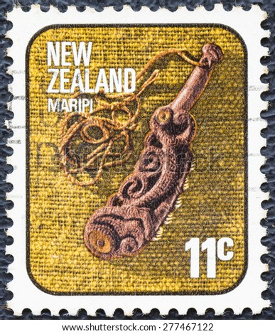 NEW ZEALAND - CIRCA 1976: stamp printed by New Zealand, shows Maripi, carved flute, circa 1976