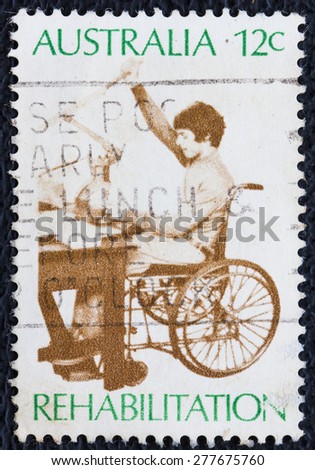 AUSTRALIA - CIRCA 1972: A Stamp printed in AUSTRALIA shows the Worker in Sheltered Workshop, Rehabilitation of the Handicapped, series, circa 1972