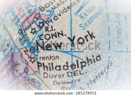 Global Studies - Part of an old world globe Focus on  New York