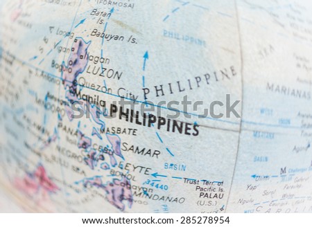 Global Studies - Part of an old world globe Focus on  Philippines