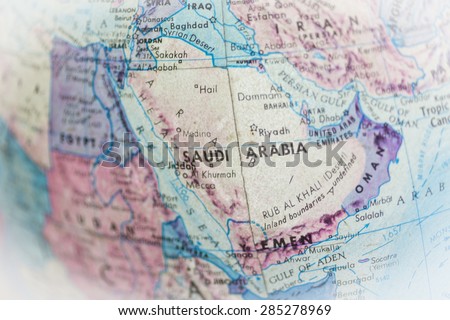 Global Studies - Part of an old world globe Focus on  Saudi Arabia