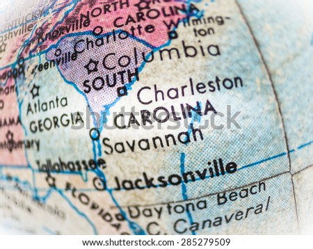 Global Studies - Part of an old world globe Focus on  Carolina
