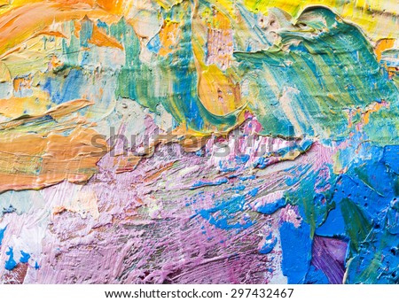 Multi color oil painted brush and knife strokes texture background, Copy space for text