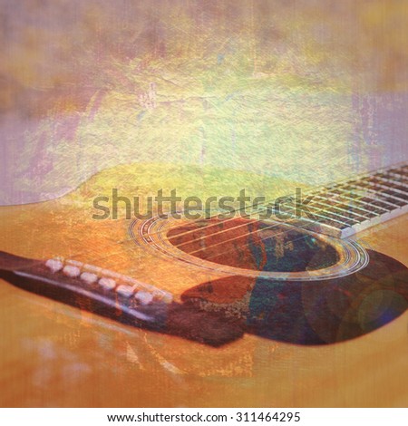 Colorful designed grunge  texture, background with image of guitar for music background or concept