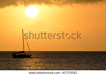 Sailboat Sunset Landscape Over Hawaii Ocean Waters