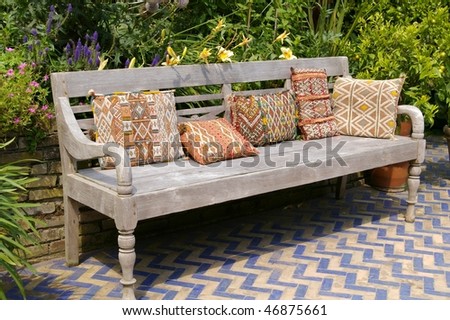Garden bench with arabic cushions Millingen Gelderland The Netherlands